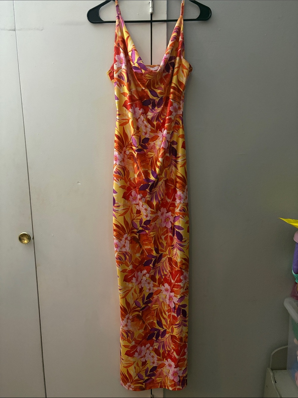 iris Vibrant Floral Maxi Slip Dress in Yellow, Orange and Pink